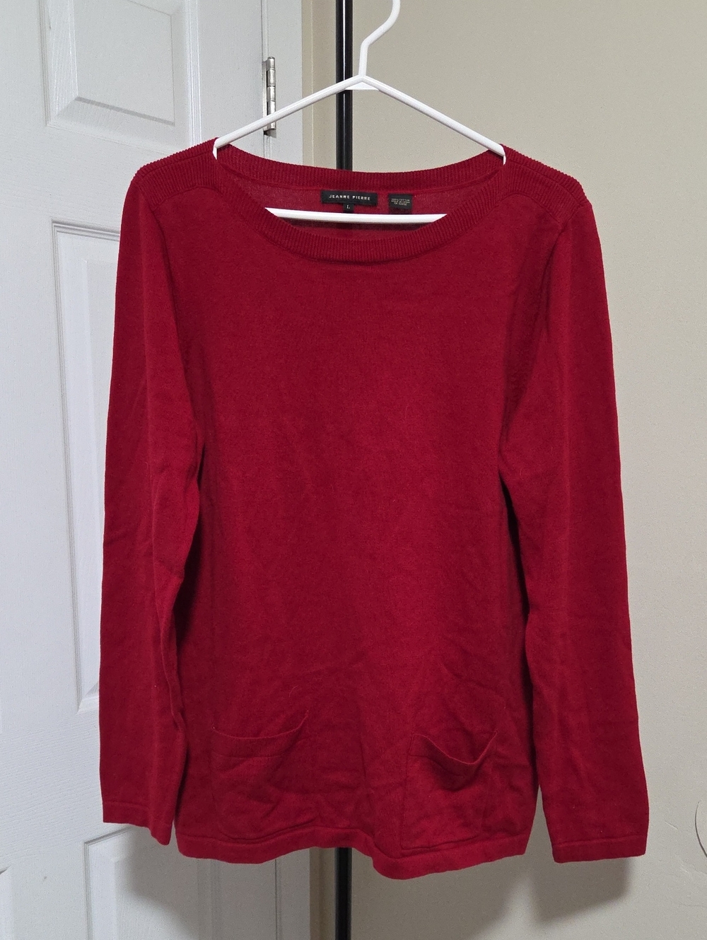 JEANNE PIERRE 100% Cotton Red Long Sleeve Pocket Pullover